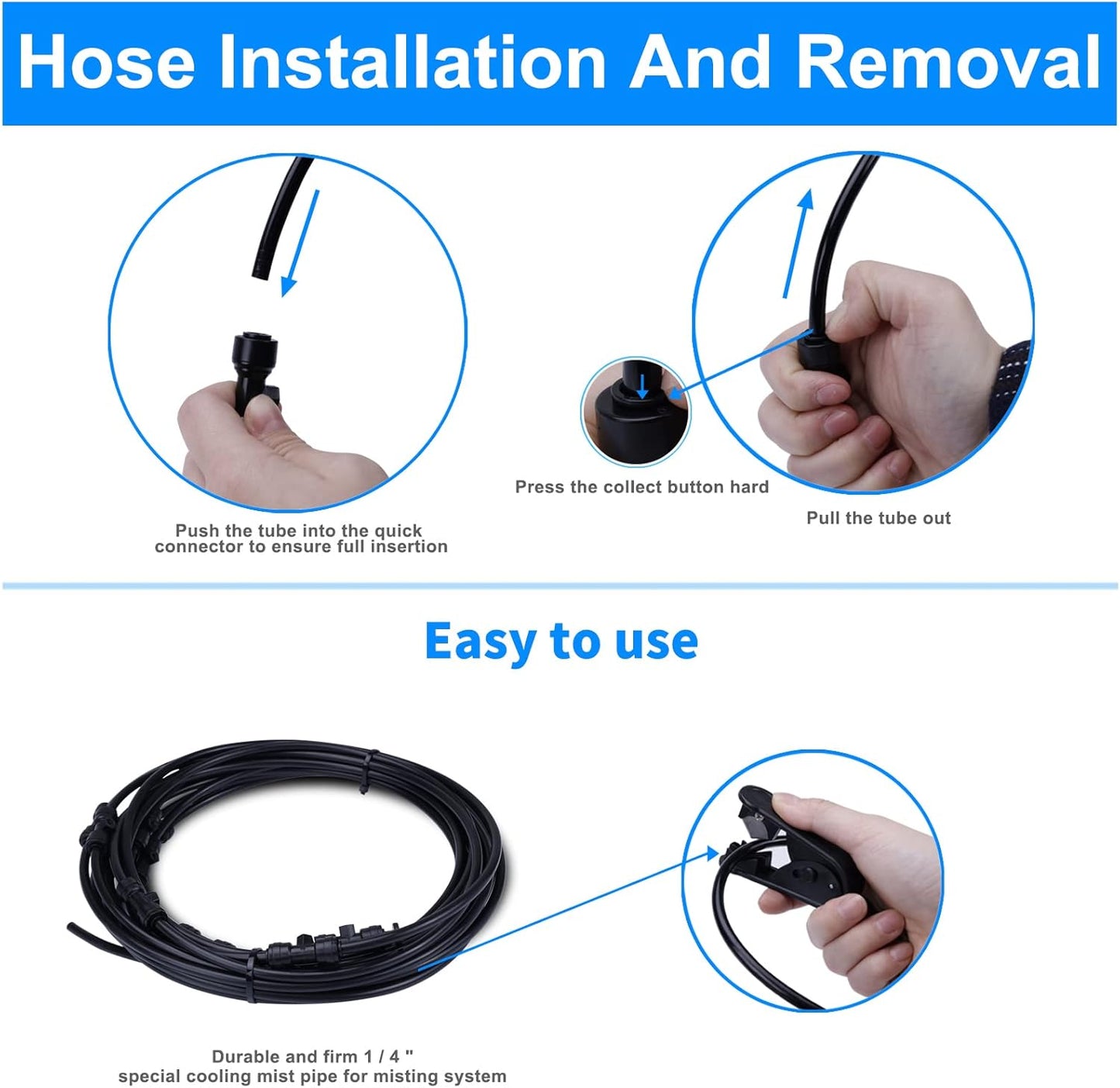 Fogland Pump Misting System: Outdoor Misting System 49ft Misting Cooling System with 16pcs 0.016" Orifice Thread Stainless Steel Misting Nozzle for Patio Garden Backyard