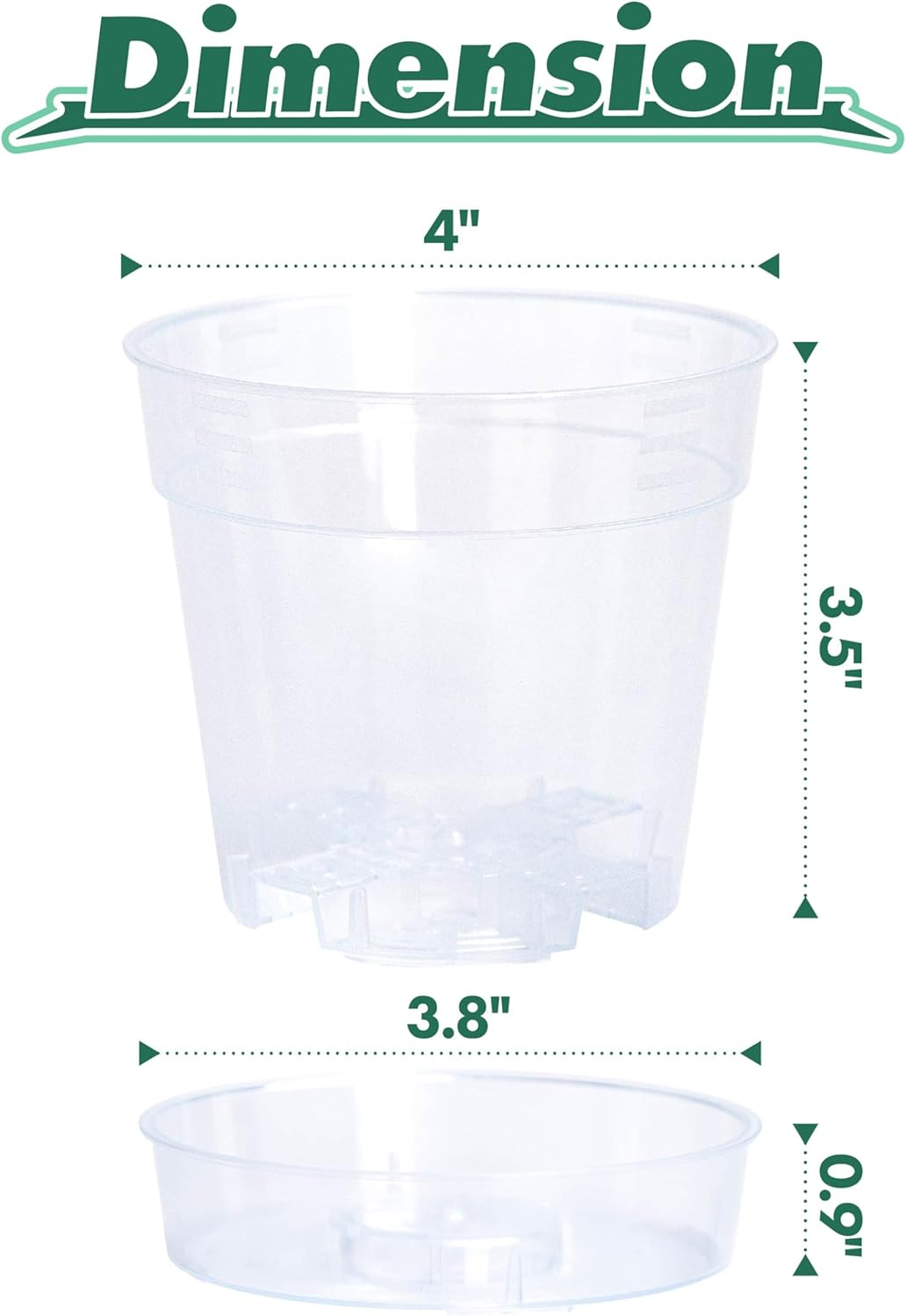 4 Inch Clear Plastic Plant Pot with Drainage Holes, Interlocking & Detachable Tray - Deep Saucer - Durable BPA-Free Plastic, Transparent Design, Raised Base for Airflow, Set of 24, 92-X-C-2