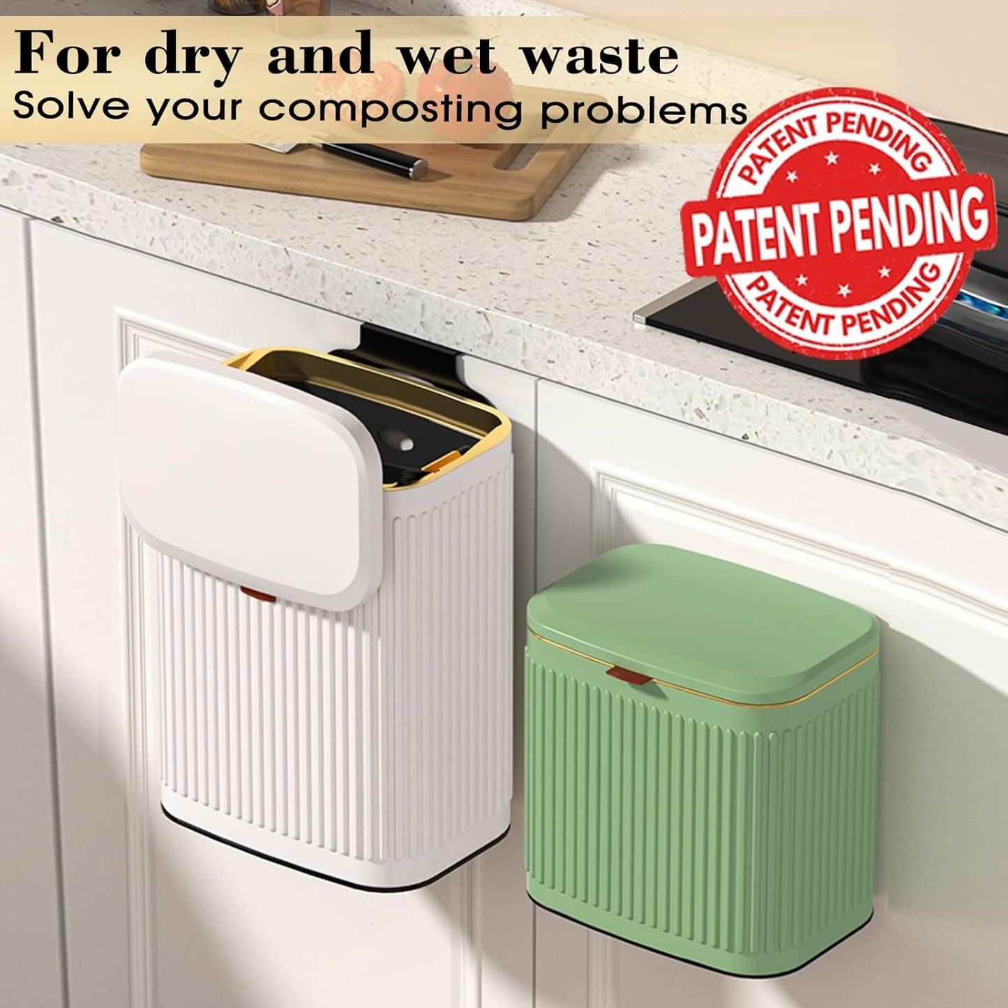 GloDeals Kitchen Small Trash Can with Lid, Compost Bin Countertop, Wall-Mounted Under Sink Hanging Trash Bin for Kitchen, Bathroom, Cabinet Trash Can (1.05 Gallon, 4L Vintage Green)