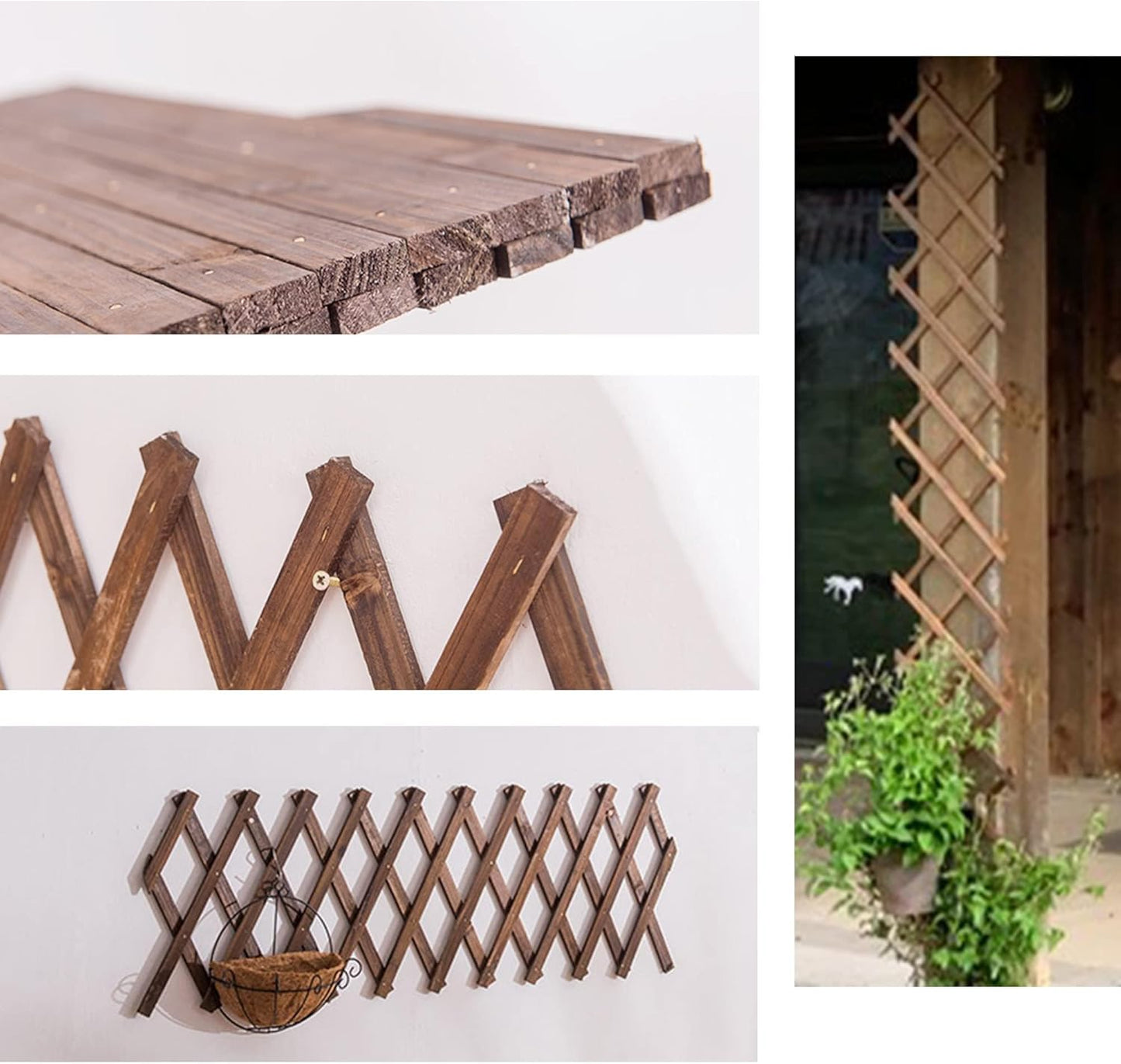 Wooden Lattice Panels for Outside 4Pack, 75"x11.8" Expandable Wood Lattice Fence Wall Garden Trellis Frame for Climbing Plants Outdoor Vine Ivy Rose Patio Room Decorative