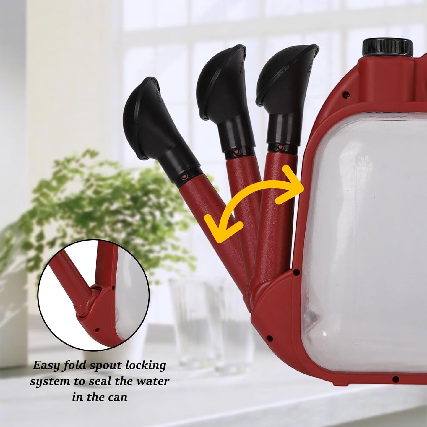 3L Foldable Transparent Plastic Watering Can, 0.8 Gallons, Long Spout, Ergonomic Compact Design, Ideal for Indoor and Outdoor Gardening.(Maroon)