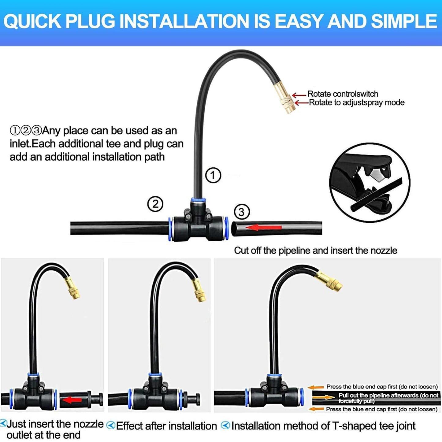 Drip Irrigation Kit Automatic Watering System for Potted Plants, 360 Degree Adjustable Copper Micro Sprinklers, Quick Connect Tubing Fittings for Garden, Lawn, Patio, Balcony(15 Nozzles)
