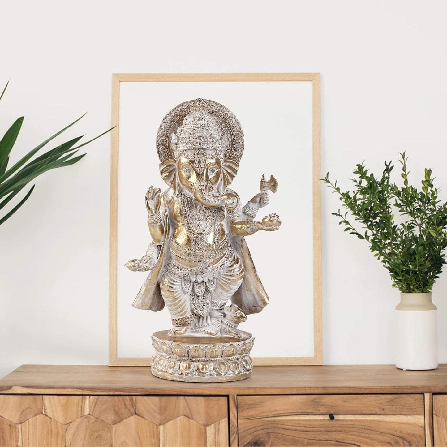 Gold Lord Ganesha Statues- Hindu Elephant God Statue Resin Sculpture Indian Ganesh Buddha Figurine Handmade Gift Decoration Ornaments for Home, Garden, Car