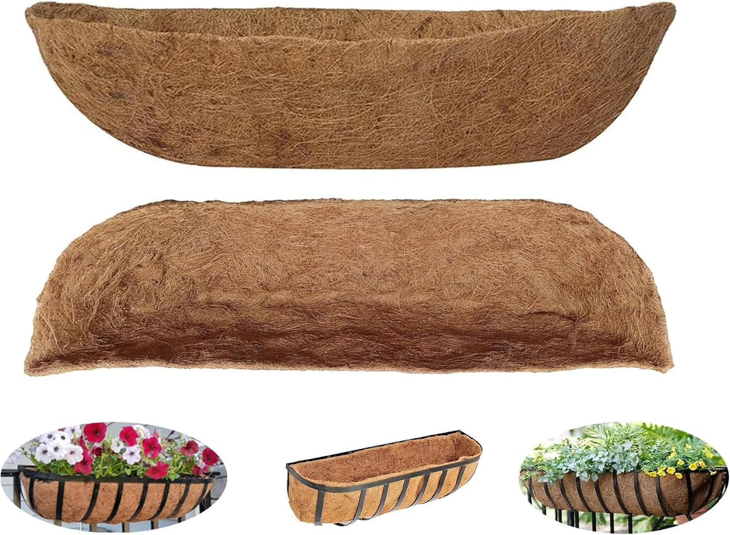 30 inch Replaceable Coco Liner for Railing Basket Horse Trough Coco Liner for Window Box, Coco Liner for Fence Flower Baskets 100% Natural Coir Liners for Basket (30 in / 2Pcs)