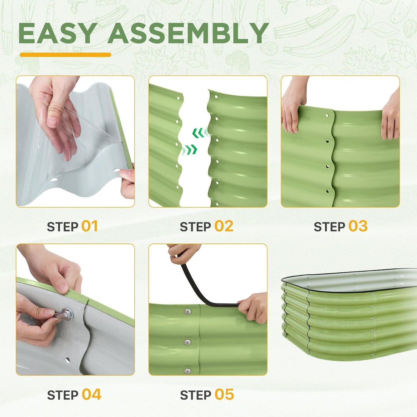 EAGLE PEAK 17'' Tall Outdoor Galvanized Raised Garden Bed Planter, Planter Boxes for Outdoor Plants, Vegetables, Flowers, and Herbs 6 in 1 Modular Design, Olive Green