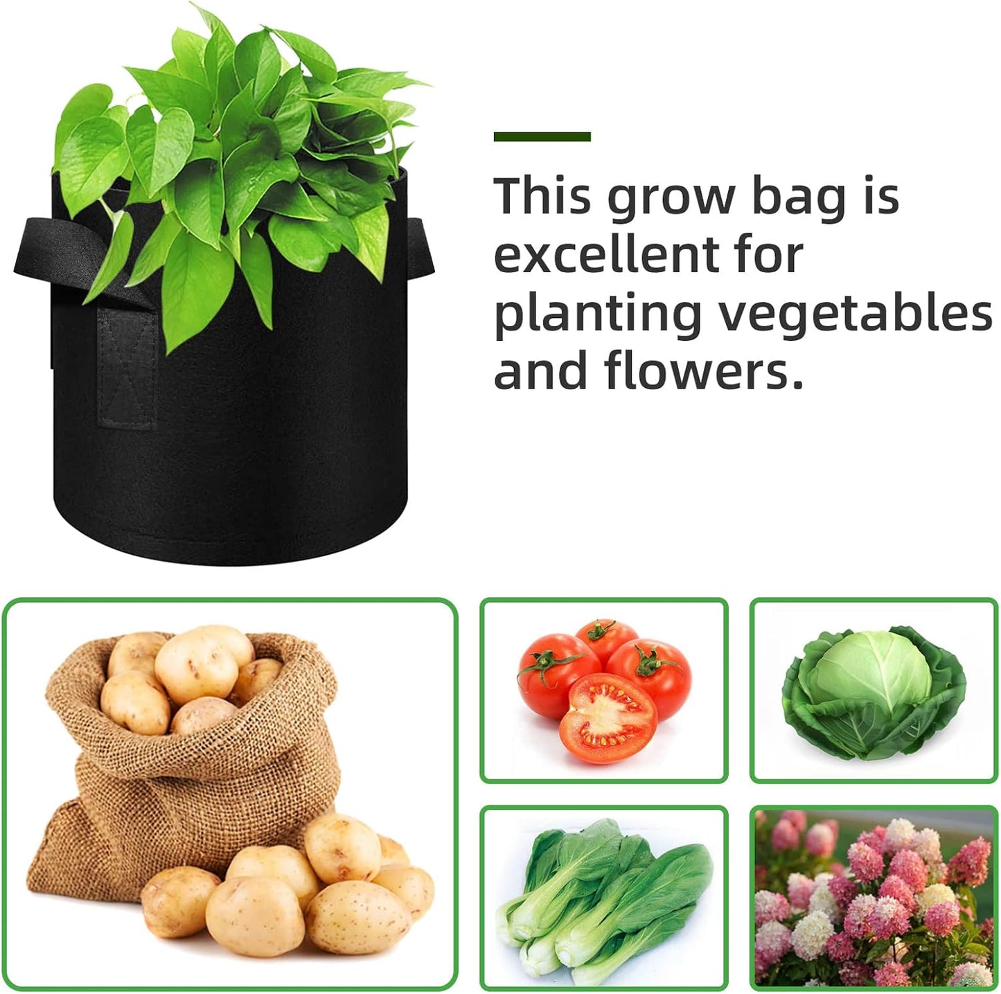 12-Pack 15 Gallon Plant Grow Bags, Thickened Nonwoven Flower Pots with Handles, Vegetable Planter Bags Containers, Cloth Planters for Garden Vegetable/Flower/Plant/Fruits Outdoor (Black)