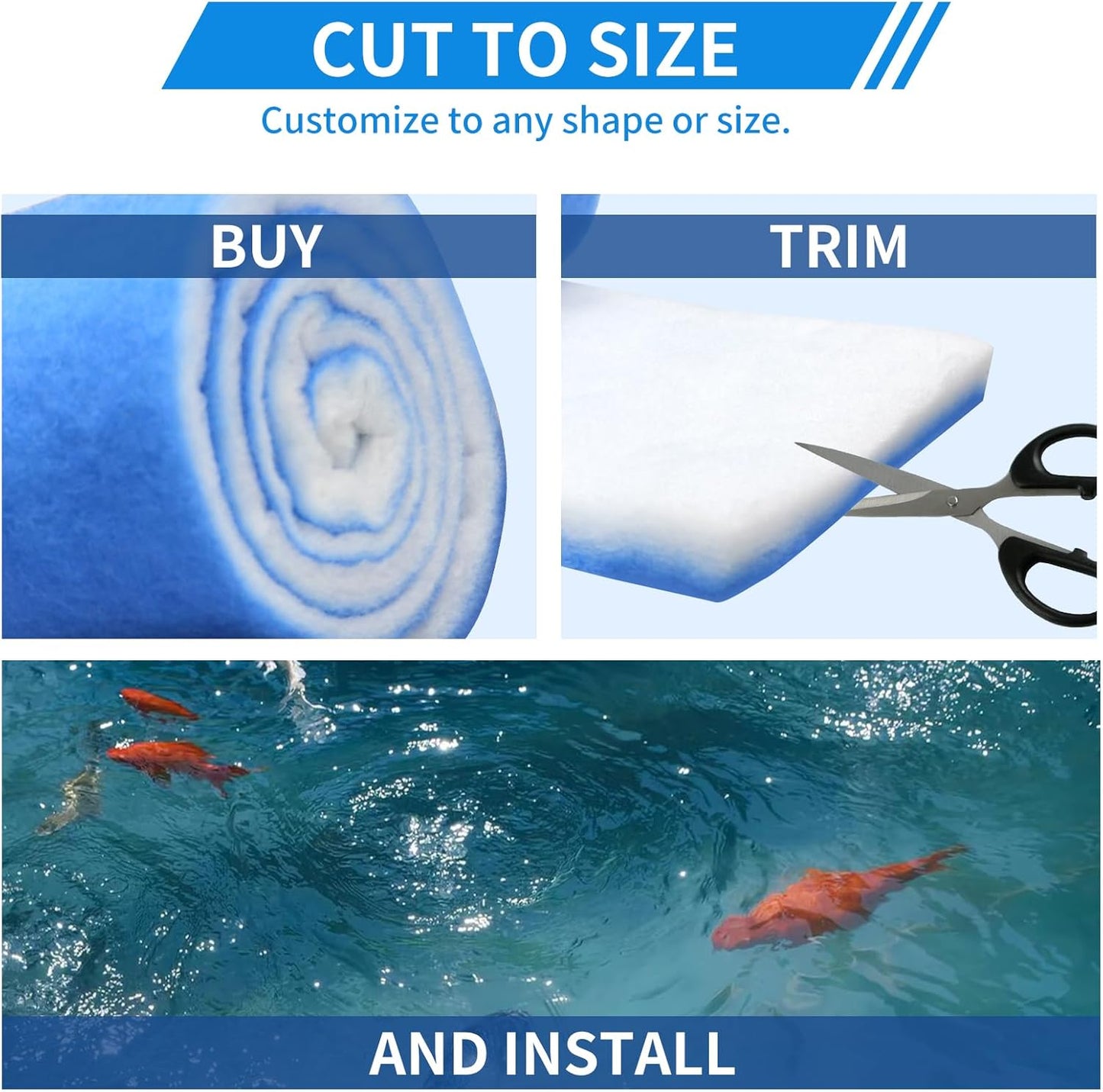 Classic Koi Pond Filter Pad Media-12 x48 Thicker Reusable Replacement Washable Pad,Fish Pond Filter Material for Koi Outdoor Ponds Aquarium