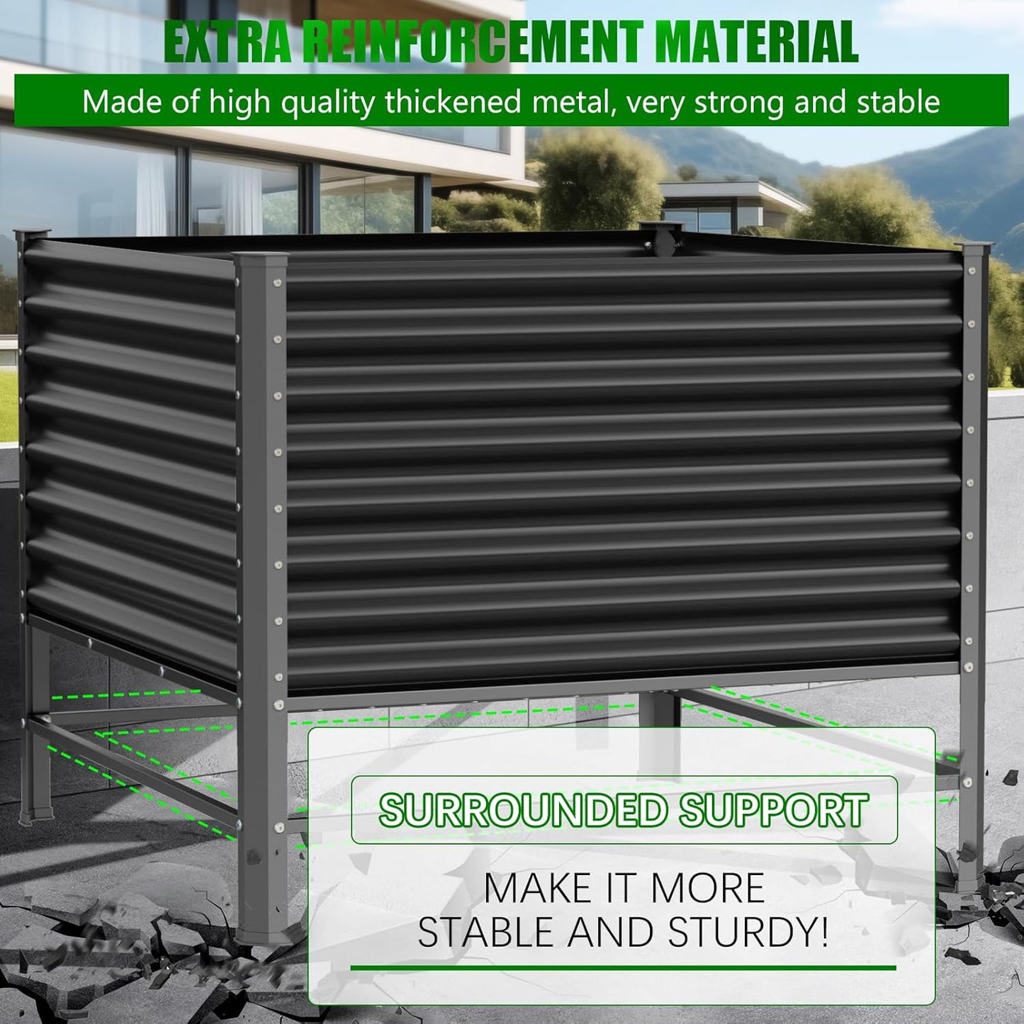 Doniks Raised Garden Bed with Legs, 48×48×37in Large Outdoor Metal Galvanized Garden Planting Box,1200lb Capacity for Vegetables Lawn Green Flowers, Fruits, Terrace