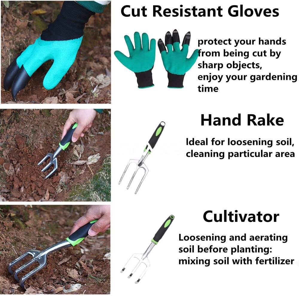 Garden Tool Set, 8 Pcs Heavy Duty Aluminum Rustproof Gardening Hand Tools，with Non-Slip Rubber Grip,Durable Storage Tote Bag,Outdoor Hand Tools, Idea for Transplanting, Weeding, Digging and Planting