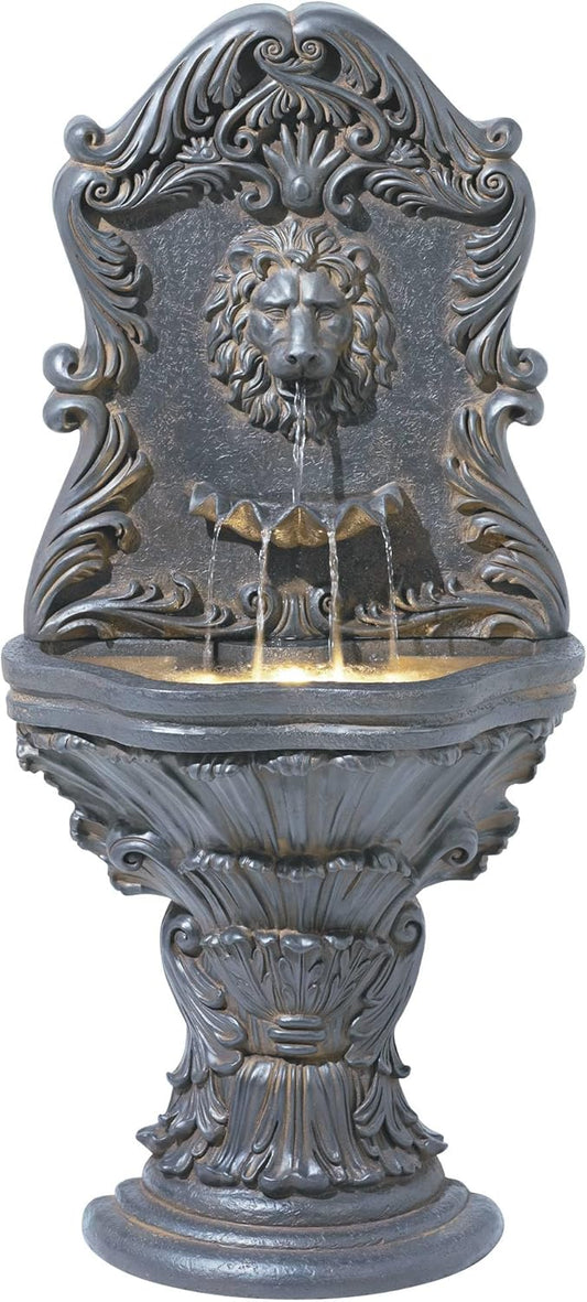Royal Lion Acanthus 50" High Large Italian Indoor Outdoor Decor Faux Stone Floor Fountain with Light LED Statue Waterfall Water Feature for Outside Garden Patio Yard Backyard - John Timberland