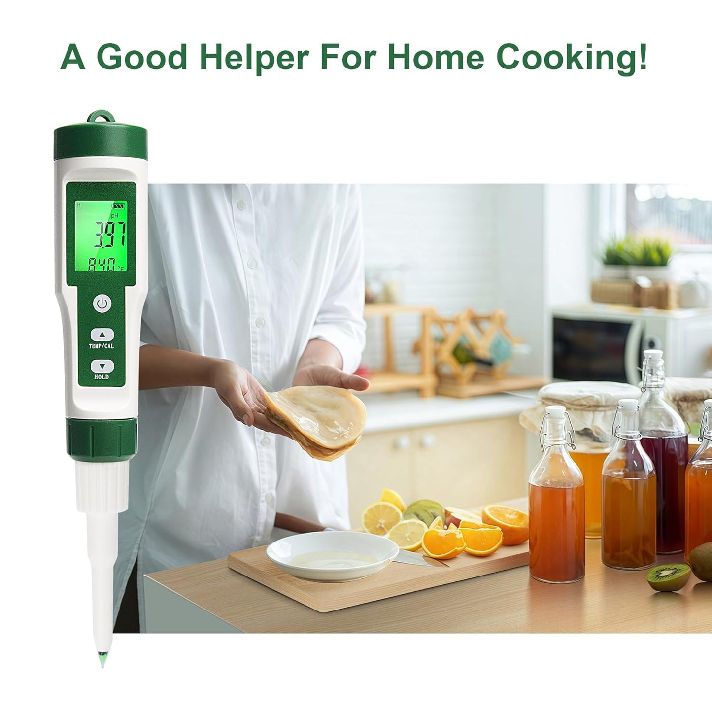 Digital pH Meter for Food, Food pH Tester with 2 pH Probe for Fermented Foods Dough