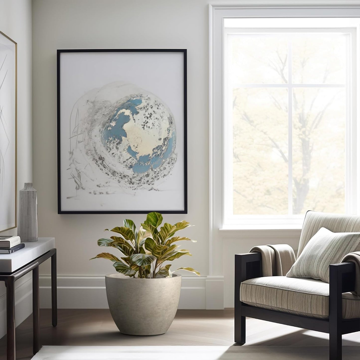 Kante 17.3 Inch Round Concrete Planter - Classic Large Indoor/Outdoor Plant Pot with Drainage Hole and Rubber Plug, Suitable for Gardens and Patios, Weathered Concrete