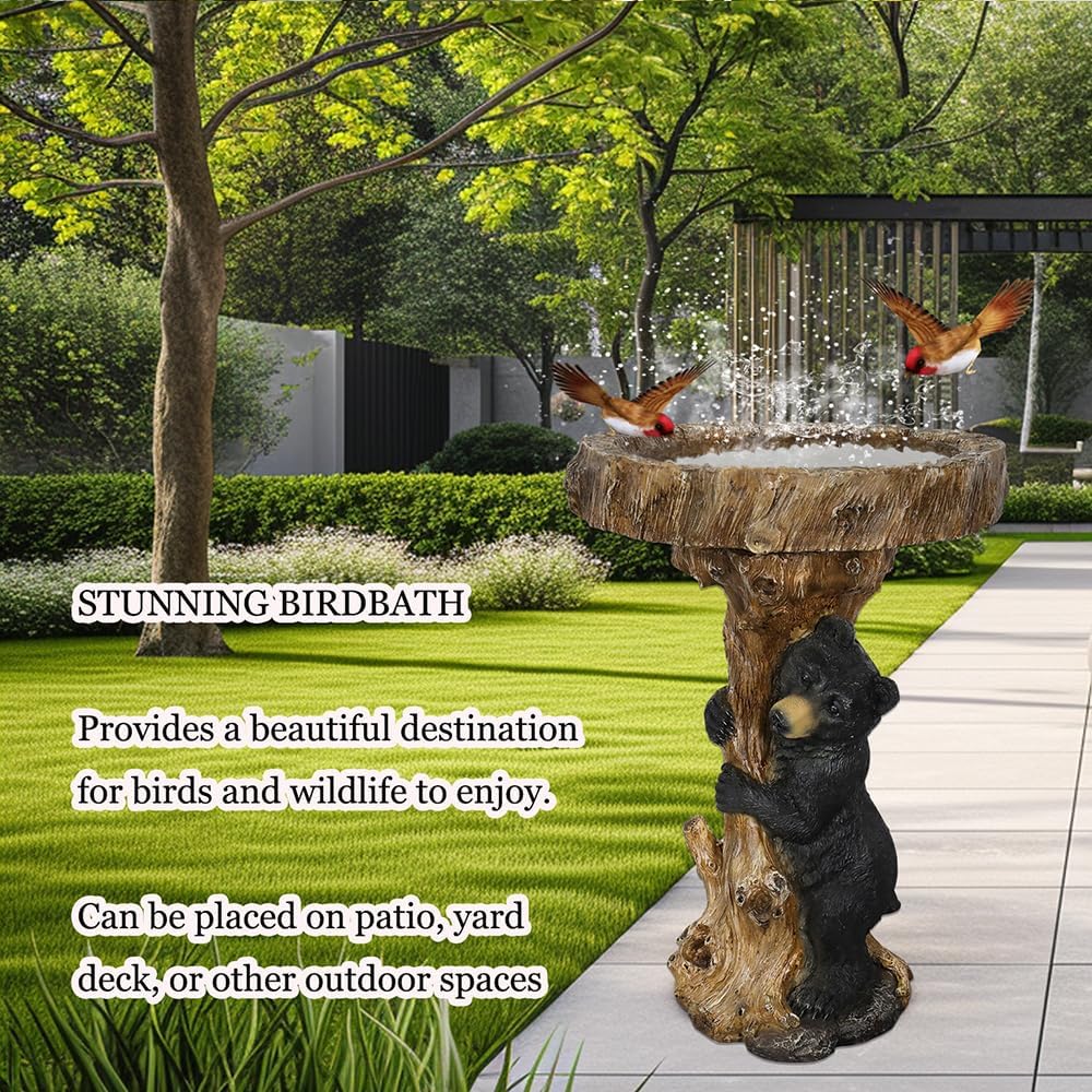 23.6”Tall Resin fiber Outdoor Bird Baths for Garden - Standing Birdbath, Woodland Tree Trunk Decoration Yard Statue，Pedestal Birdbaths, Garden, Patio, Lawn, Backyard (24inch)