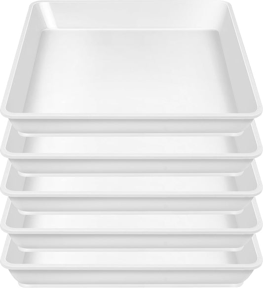 5 Pack Square Plant Saucer, Plastic Plant Water Dray Tray 6 Inch, Planters for for Pots Base Indoors and Outdoors Plants，Heavy Plant Trays for Pots (6 inch, White)