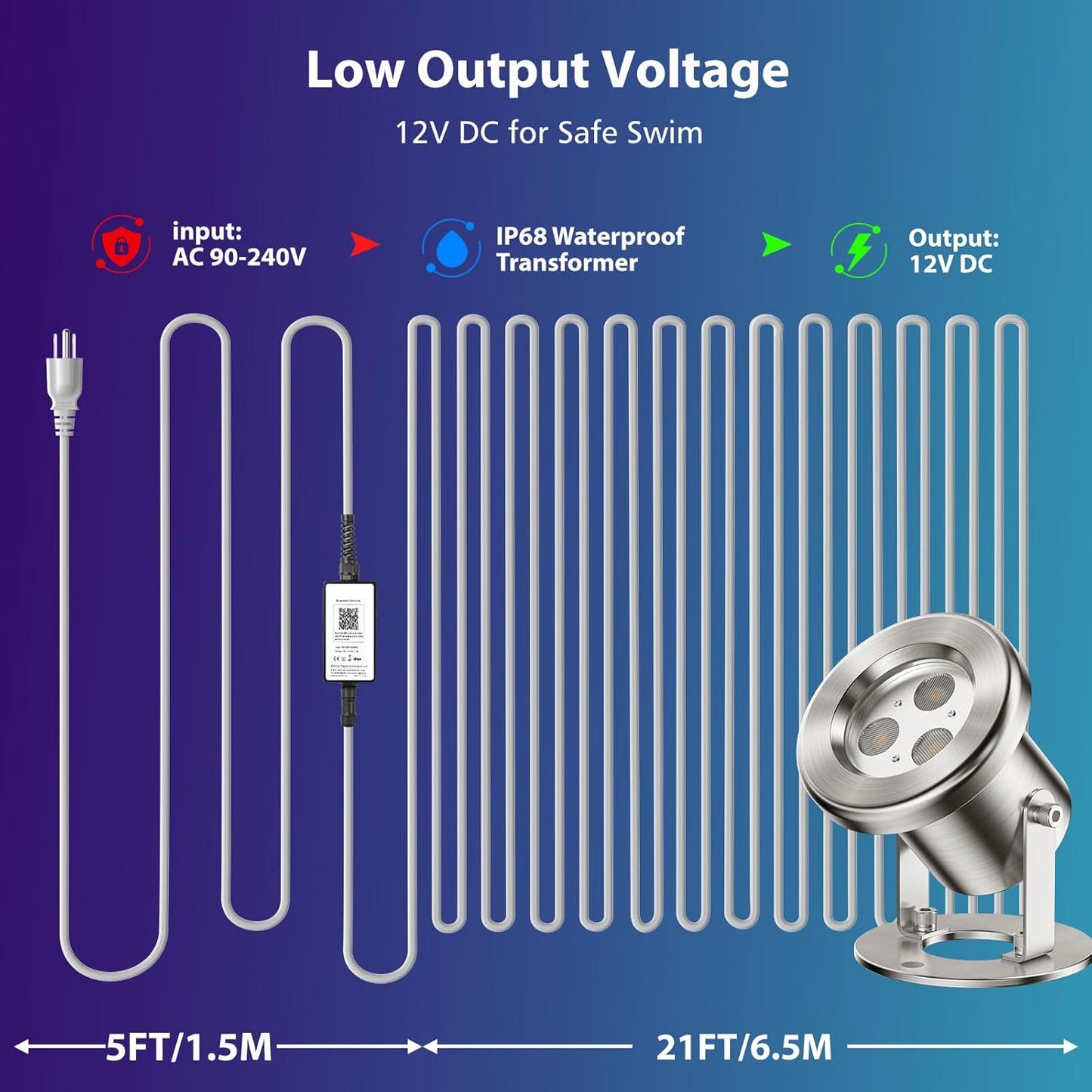 LED Pond Lights, 6W RGB SS316 Stainless Steel Dimmable Underwater Pond Lights, IP68 Waterproof Submersible Fountain Light APP Control, 12V Outdoor Waterproof Light with Transformer Timer, 26ft Cord