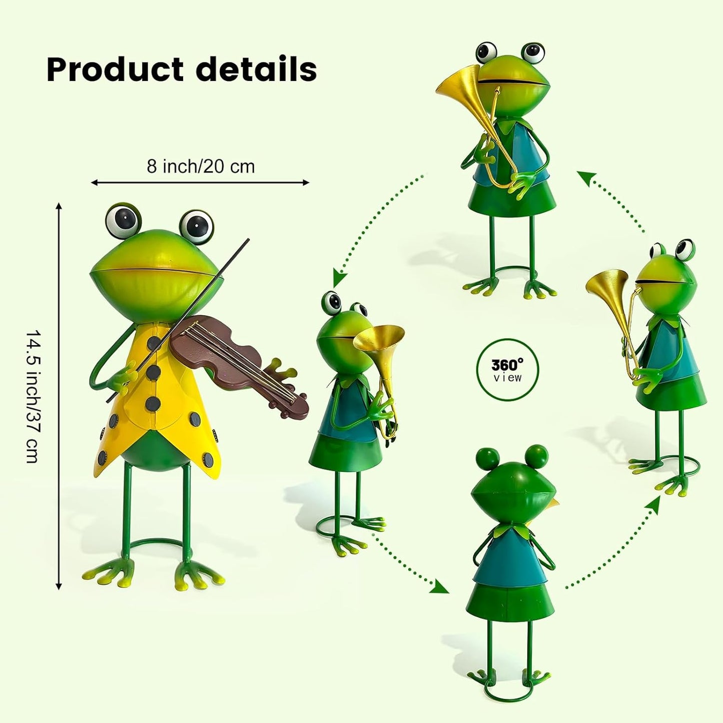 HONGLAND Frog Metal Yard Art - 3D Frog Outdoor Statue - Cute Metal Figurine - Christmas Holiday Lawn Patio Yard Garden Decor Gardening Gifts for Women (Violin)