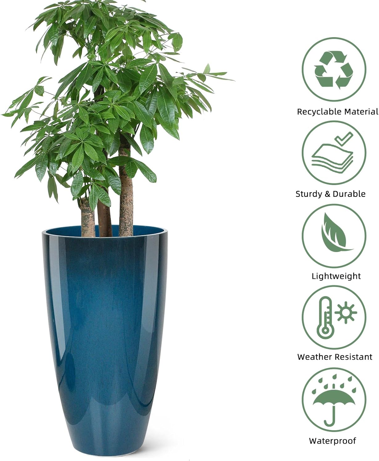 21 inch Tall Planter, Indoor Outdoor Planter Set of 2 Tall Outdoor Planters for Porch Large Planter Pot with Drainage Hole for Home Garden Front Door (Blue)