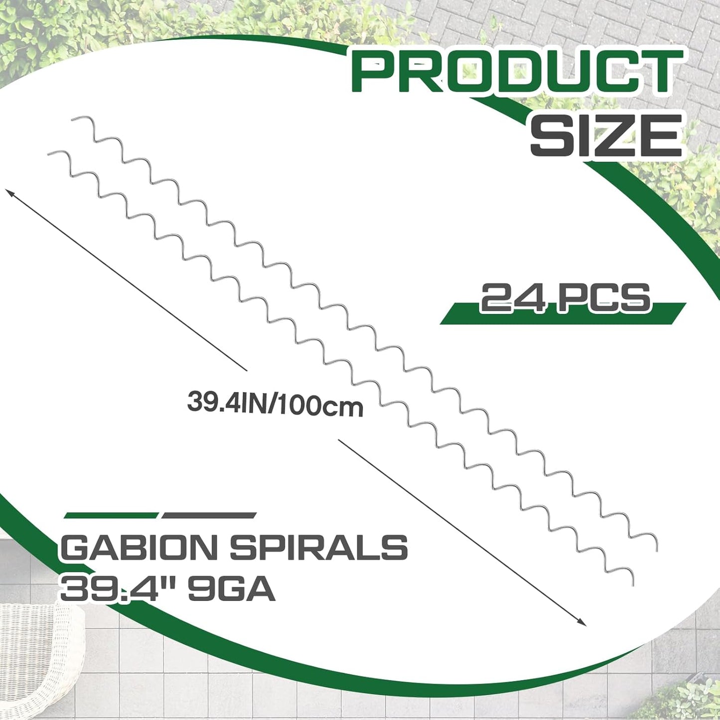 24 Pcs 39.4" x 2" Gabion Cages Spirals 9ga Galvanized Steel Gabion Spirals Wire for Cage Install and Connected for Garden