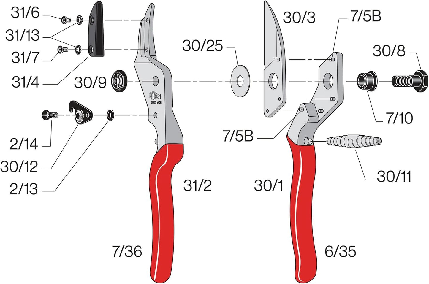 FELCO F31 Pruning Shears – 8.3" Swiss-Made Garden Clippers with Anvil Blade for Dry/Hard Wood | Hand Pruner for Gardening | Garden Tool Cutter with Aluminum Handle, Carbon Steel Blade, High-Torque Cut