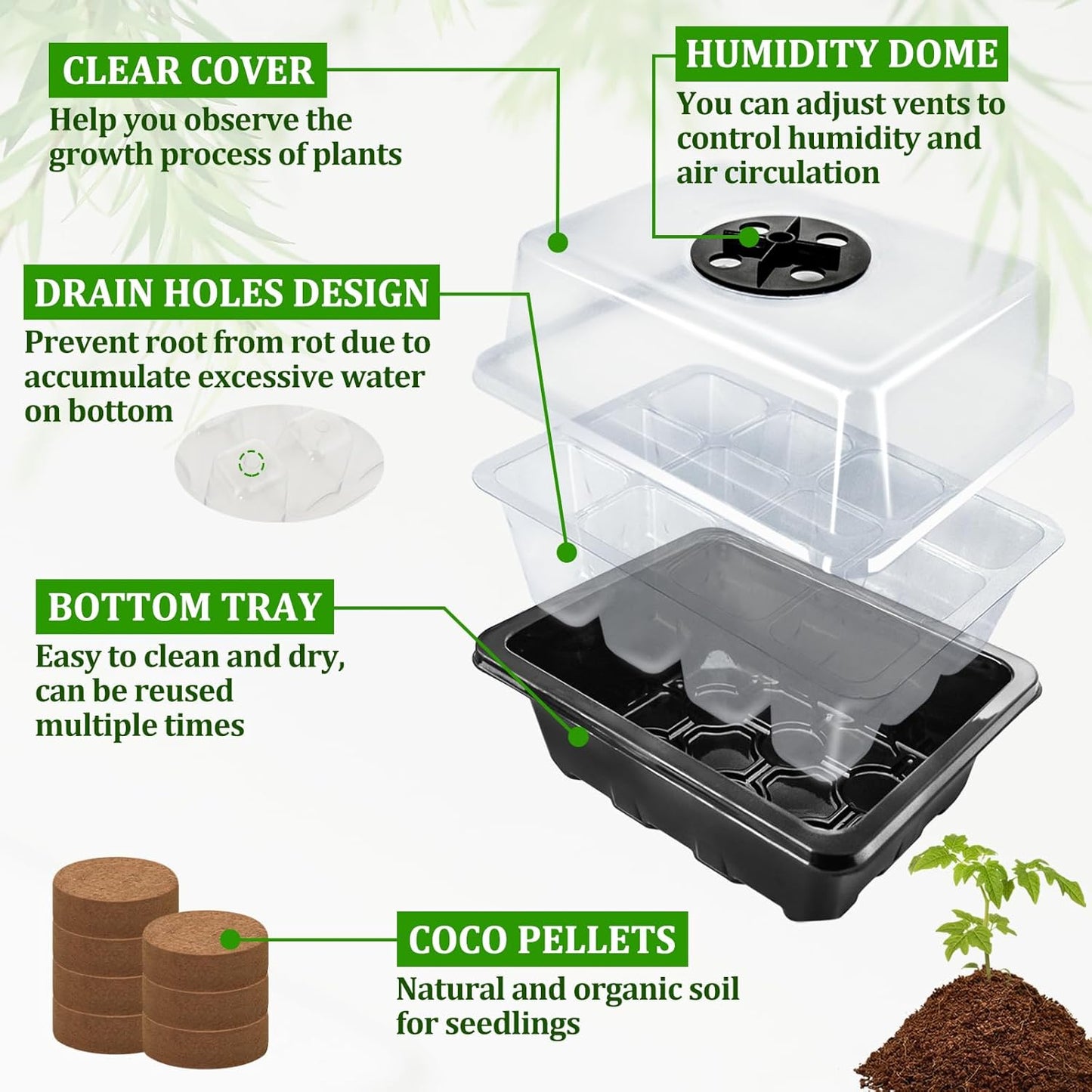 Halatool Seed Starter Kit, 3 Pack 36 Cells Black Seedling Starter Tray with 40 PCS Coco Coir Pellets for Seedlings, Organic Seed Starting Soil Pods for Planting Vegetables Flowers Herbs