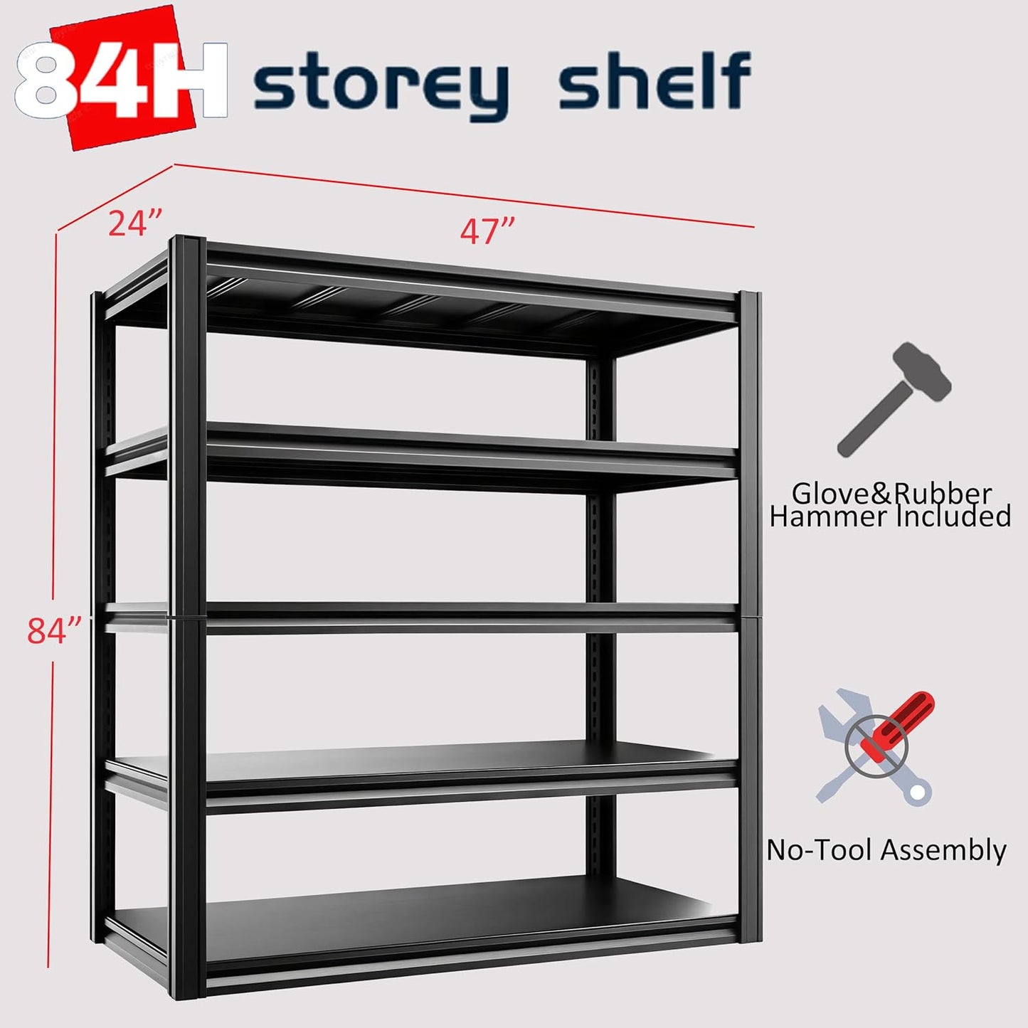 5-Tier 47" W x 24" D x 84" H Garage Shelving 3000LBS Storage Shelves Heavy Duty Metal Shelf Unit Adjustable Basement Industrial Storage Racks