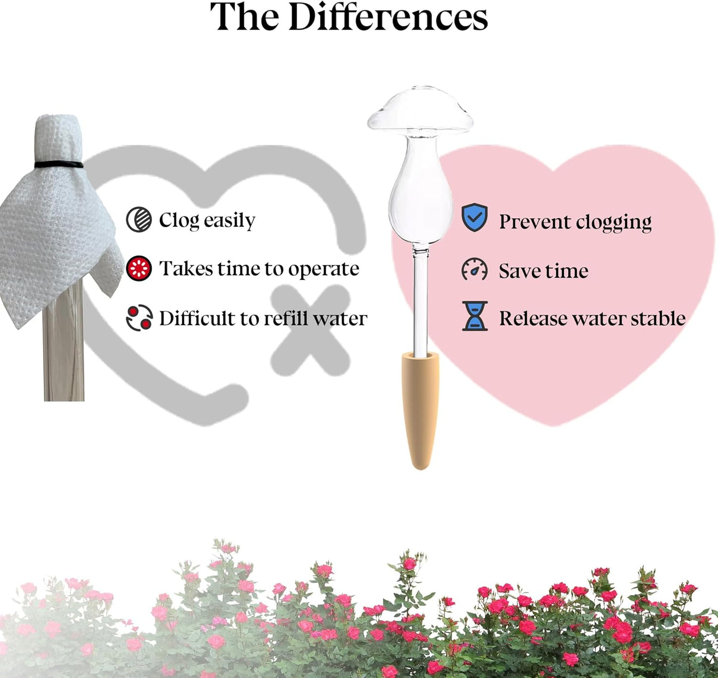 3 Pack Non-Clogging Iridescent Mushroom Plant Watering Globes with Terracotta Spikes, Hand Blown Glass Self Watering Planter Insert Plant Watering Devices Bulbs for Indoor and Outdoor Plants