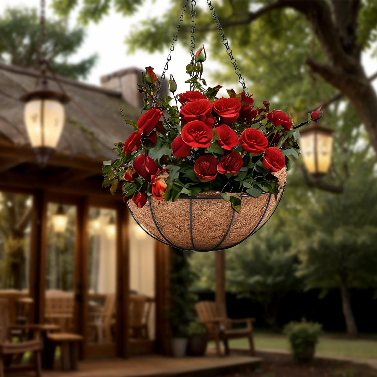 4 Pack 10 inch Metal Hanging Planters Basket with Coco Coir Liner Outdoor-Hanging Baskets for Plants Outdoor,Metal Wire Baskets with Window Box Planters, Hanging Flower Pots for Railings