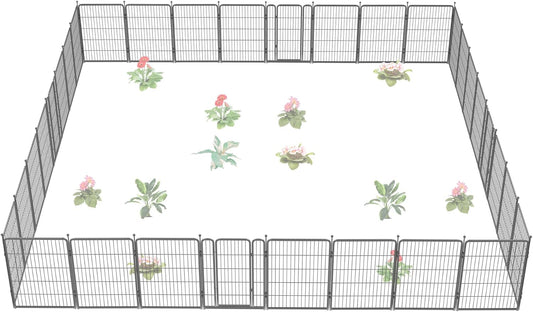 FXW Garden Fence Outdoor for The Yard – 40in(H) x 72.9ft(L) Heavy Duty Metal Animal Barrier for Dog and Rabbit, Decorative Dog Fence, 32 Panels, Silver