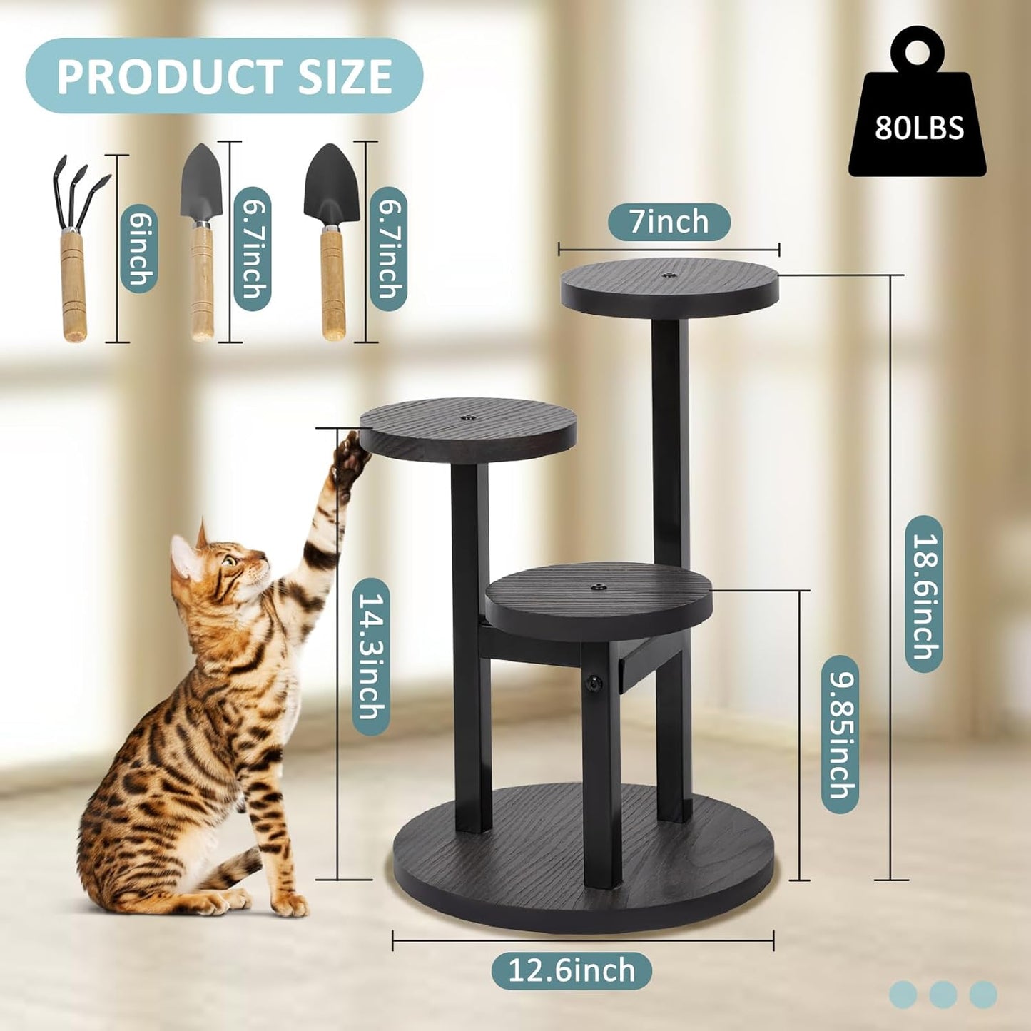 3 Tier Wood Plant Stand Indoor, Metal Iron Tiered Plant Stands Corner Plant Holder Flower Shelf Display Rack For Living Room Balcony Garden Patio (Black)