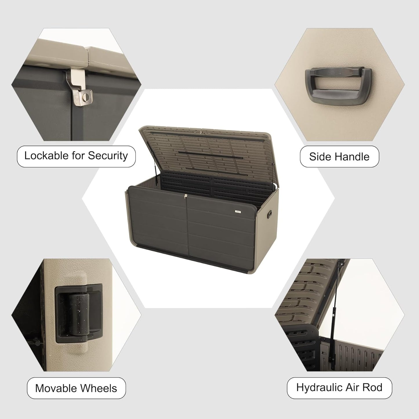 Domi 260 Gallon Resin Deck Box, Waterproof & UV-Resistant Outdoor Large Storage Box Lockable Storage Bin for Patio Cushions Pool Supplies Garden Tools and Delivery Storage