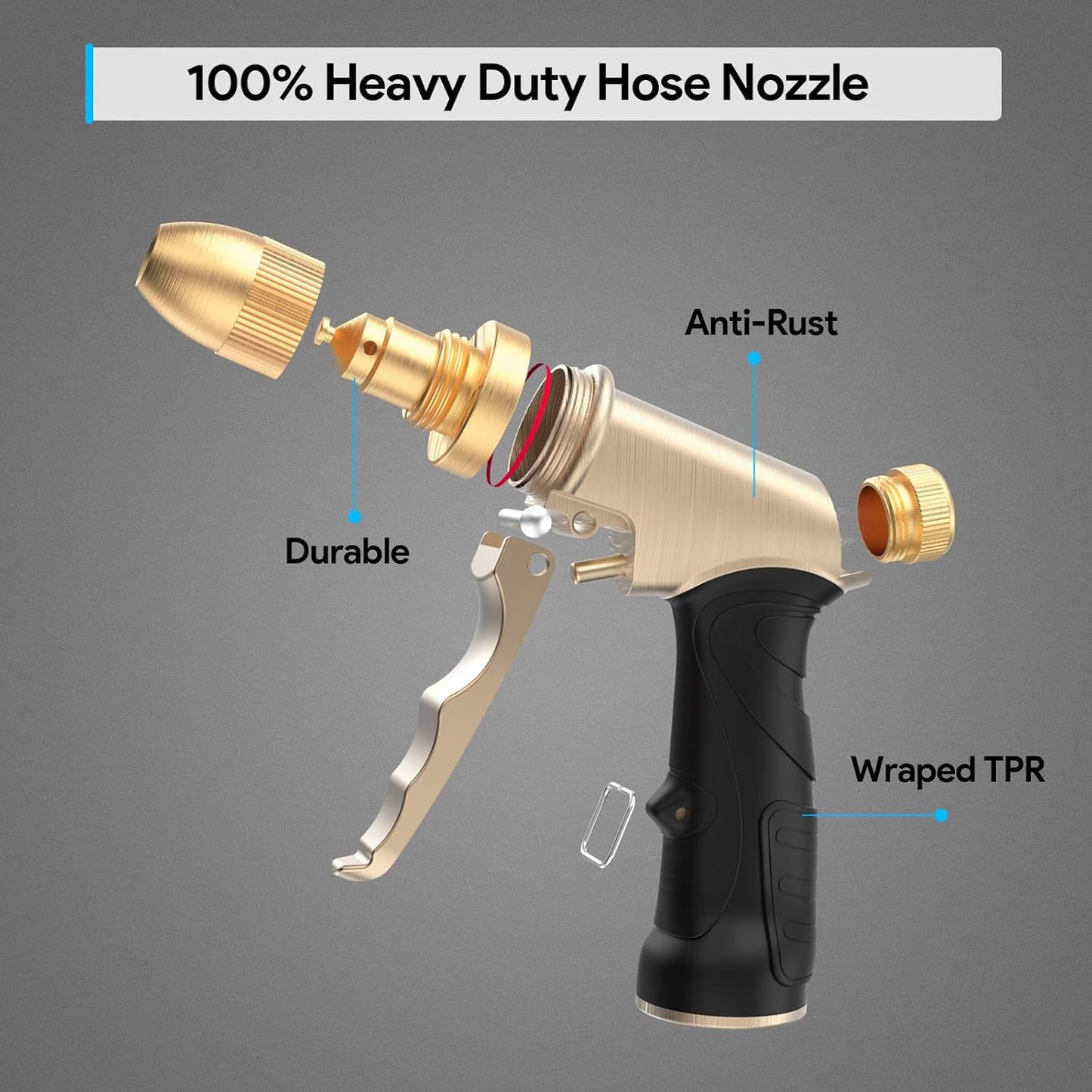Garden Hose Nozzle Heavy Duty, Metal Hose Sprayer Nozzle with High Pressure, Adjustable Spray Patterns, 3/4" Thread, Suit for Lawn Care, Watering Plants, Car, Pet, Outdoor