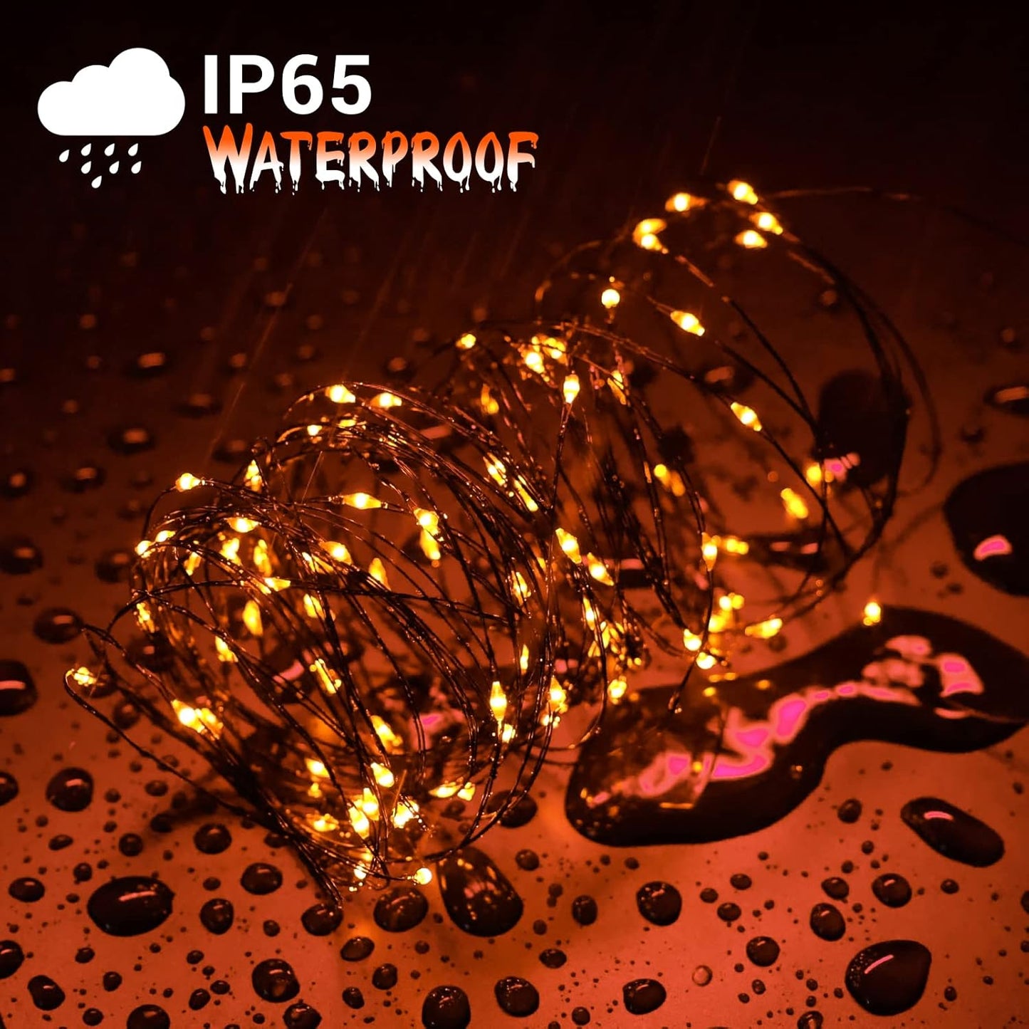 Joomer Orange Halloween Solar String Lights - 2 Pack Total 80FT 240LED Solar Fairy Lights, Waterproof Outdoor Twinkle Lights with 8 Modes for Garden, Porch, Trees, Halloween Decor (Black Wire)