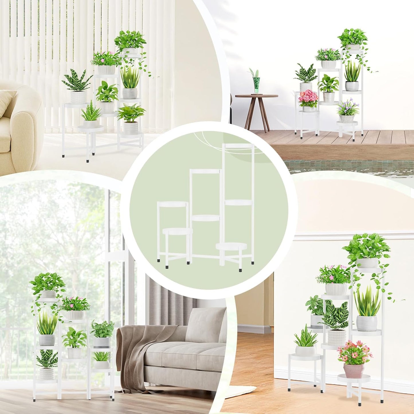 iDavosic.ly Plant Stand Indoor Outdoor, 7 Tier Corner Metal Flower Display Holder Shelf, Folding Tall Orchid Rack for Patio Balcony Porch Garden Living Room House, White