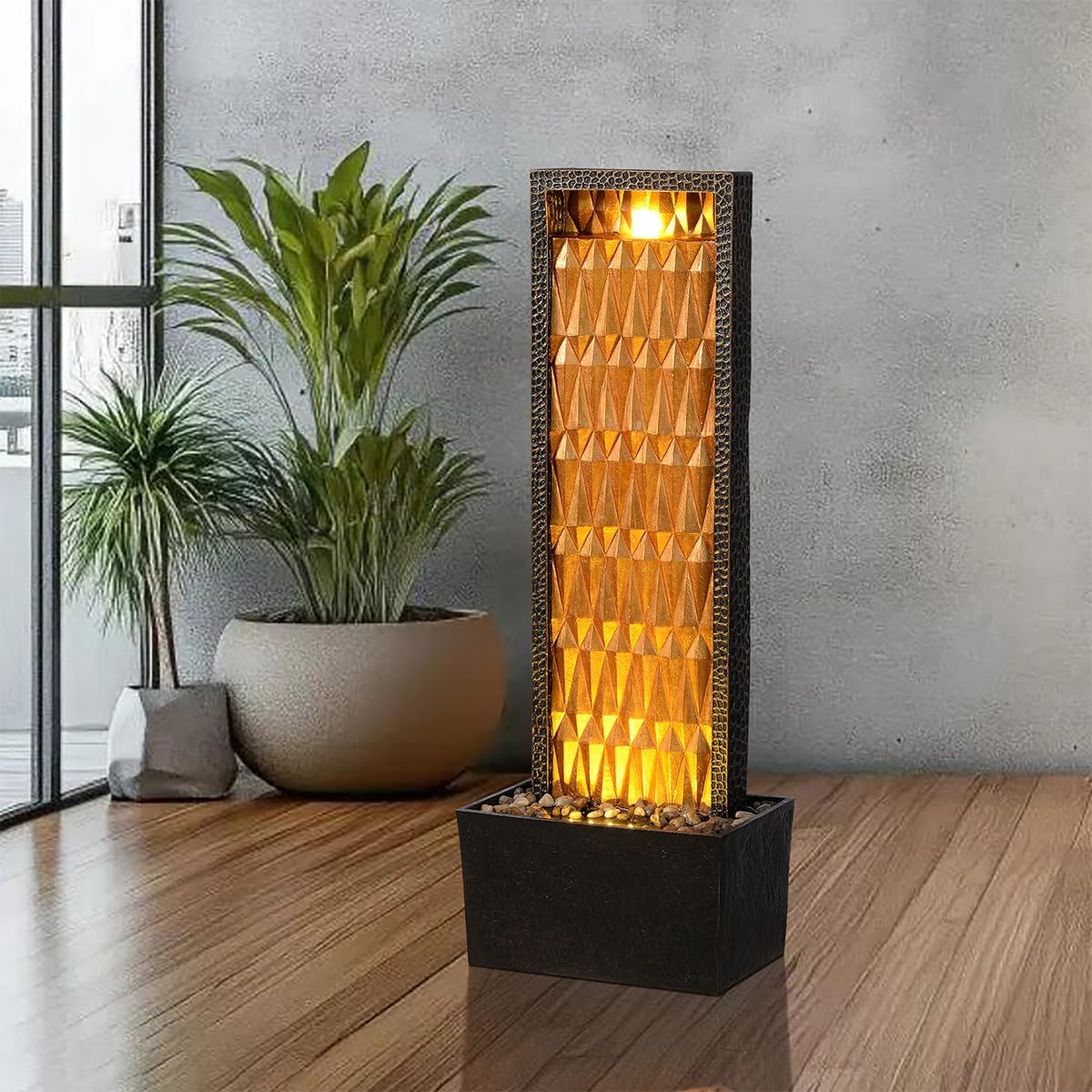 Indoor Water Fountain - 27'' Tall Waterfalls Water Features, Gold Brilliant Design, Decor Your Home, Livingroom,Office,Outdoor Garden, Patio, Backyard