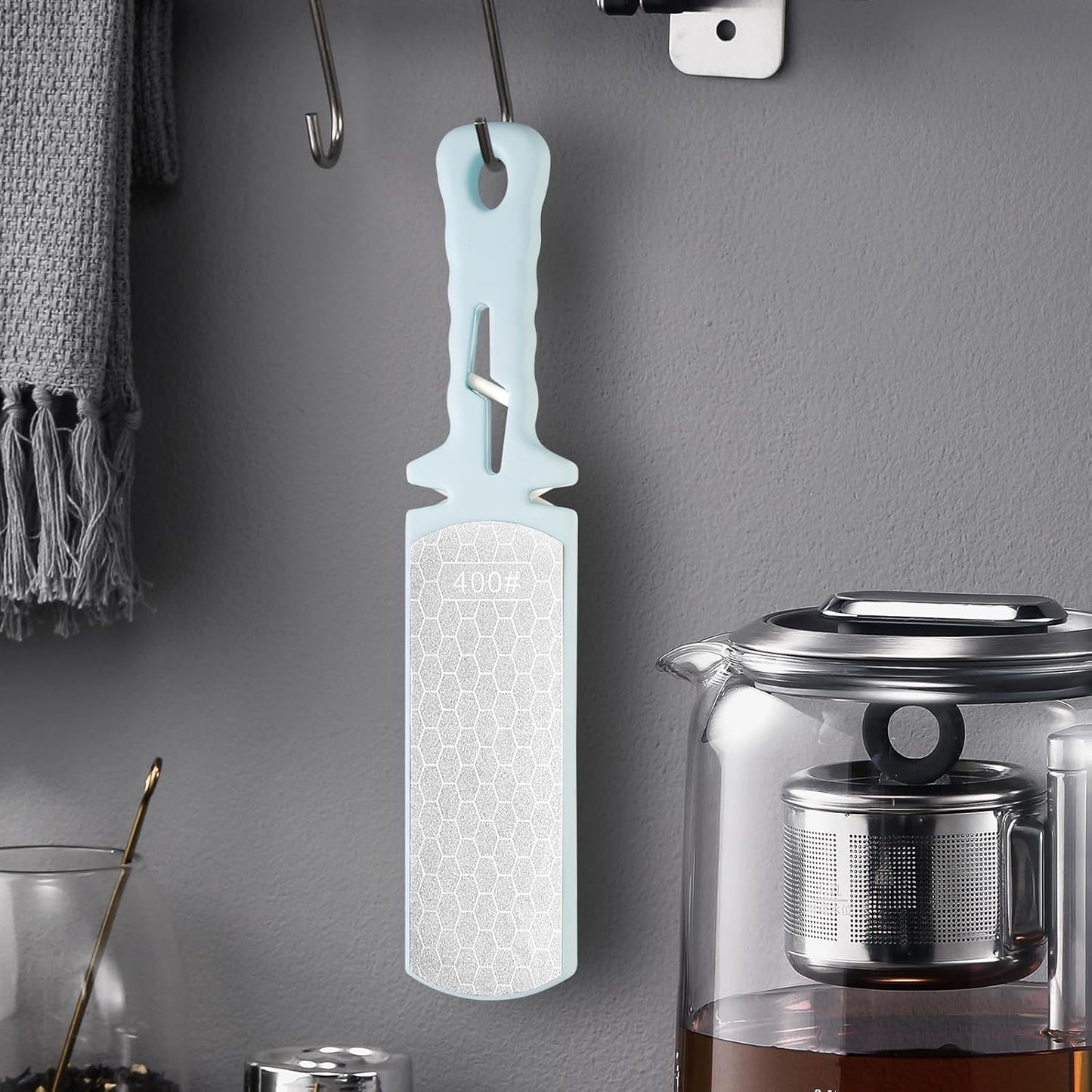 Diamond Sharpening Stone,400/1000 Grit Handheld Double-Sided Diamond Sharpener 5 in 1 Honeycomb Surface Knife Sharpener Plate Whetstone with Ceramic & Tungsten Steel Scissor Slot,Blue