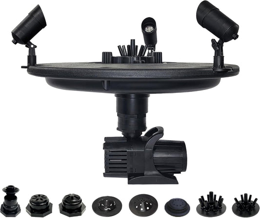 HALF OFF PONDS Floating Fountain – 3/4 HP Pond Aerator, 200' Cord – 8,000 GPH Water Pump – 11 Spray Patterns - Color-Changing LED Lights - for Ponds, Lakes & Water Gardens
