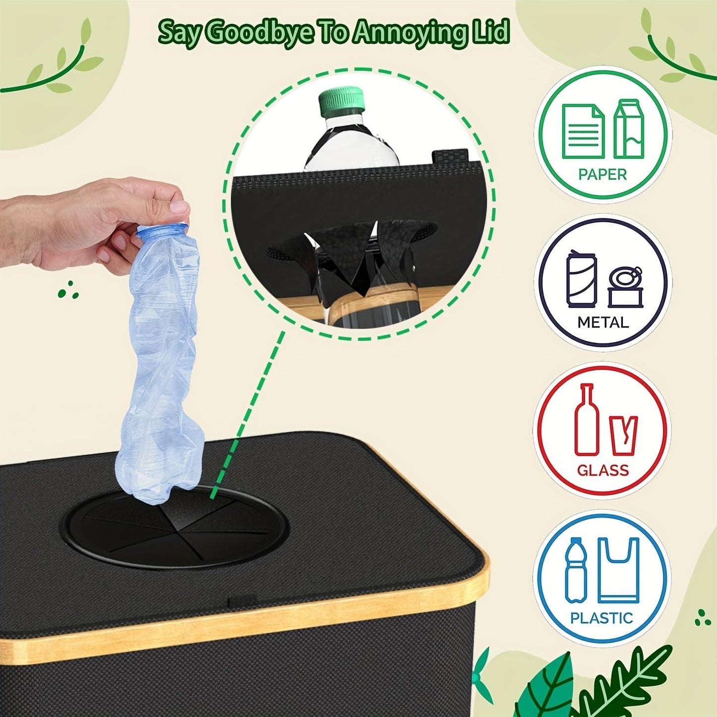 Garbage Bin Kitchen,Kitchen Trash Can with Lid, Detachable and Reusable Inner Bag,Large 26-Gallon 100-Liter Capacity, Suitable for Bottles, Cans, and Glass，White