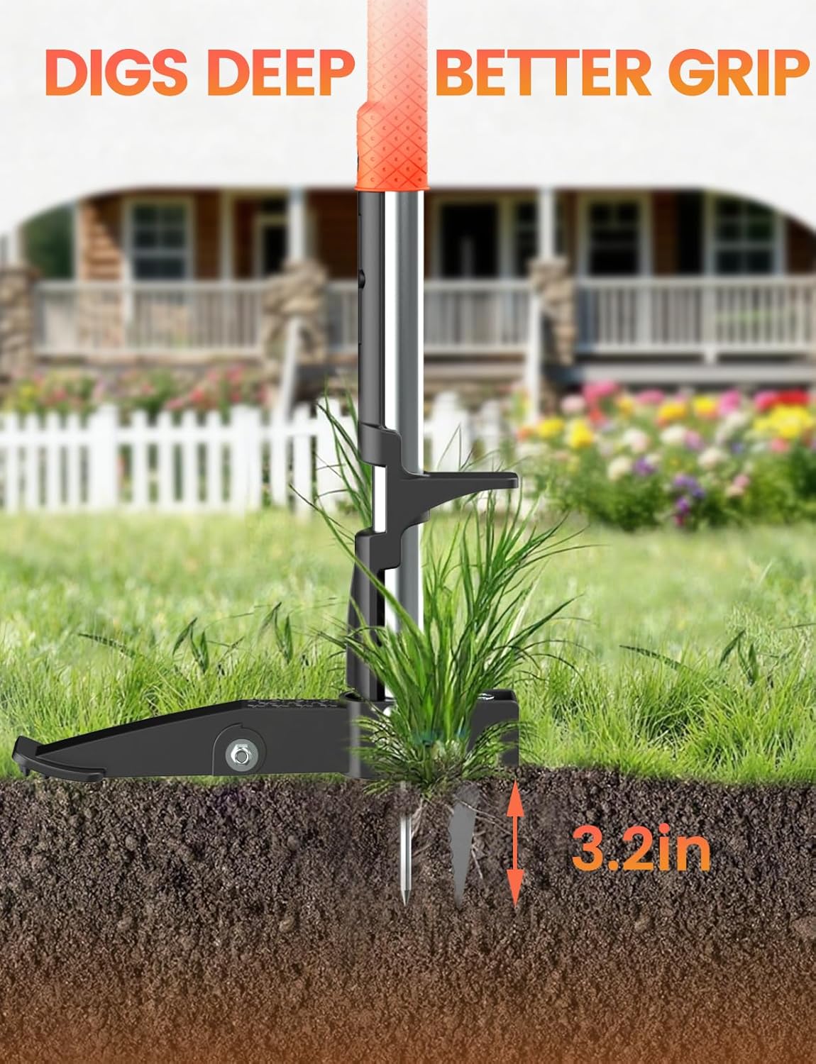 MAKEASY 2-Pack Upgraded Weed Puller Tool Kit with Long Adjustable Handle (39"-47"), Quick Weed-Eject Design, Lightweight Stand-Up Heavy Duty Weed Puller for Lawn, Yard, Garden