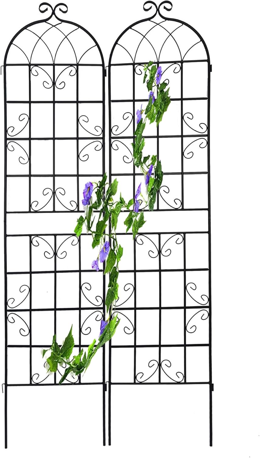 2 Pack Metal Garden Trellis for Climbing Plants, 86.7" Tall Rustproof Outdoor Trellis Panel with Vine Design, Decorative Black Iron Plant Support for Vine, Rose, Flower, Garden Wall