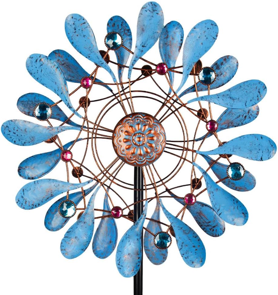 Stargarden Wind Spinners Outdoor, Large Kinetic Wind Spinner, Waterproof Blue Pinwheels with 4 Sturdy Stake, Metal Windmill for Yard, Porch Decor (21 * 90 Inches)