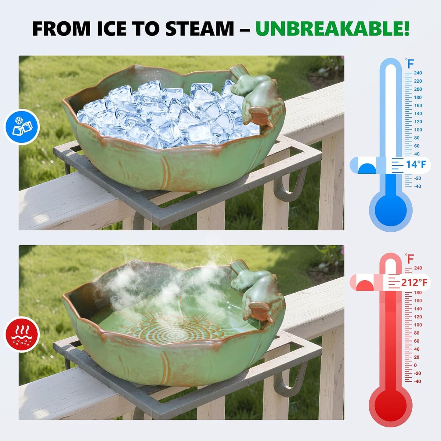 Ceramic Bird Bath for Outdoors, 10.1” Ground Ceramic Bird Baths Bowl for Outside, Garden Table Top Bird Baths Weather Resistant, Birdbath for Deck, Balcony, Lawn