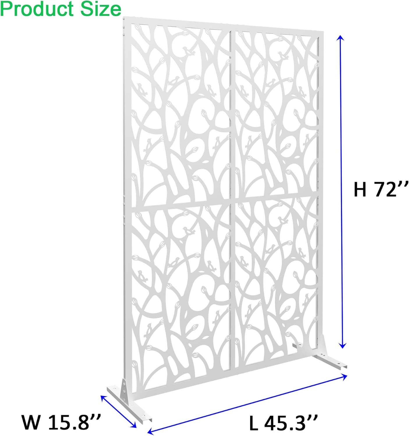 Metal Privacy Screens 72" H Outdoor Privacy Screens Panels Outdoor and Indoor Bird Pattern Divider with Freestanding Decorative for Balcony Patio Garden Room Divider, White