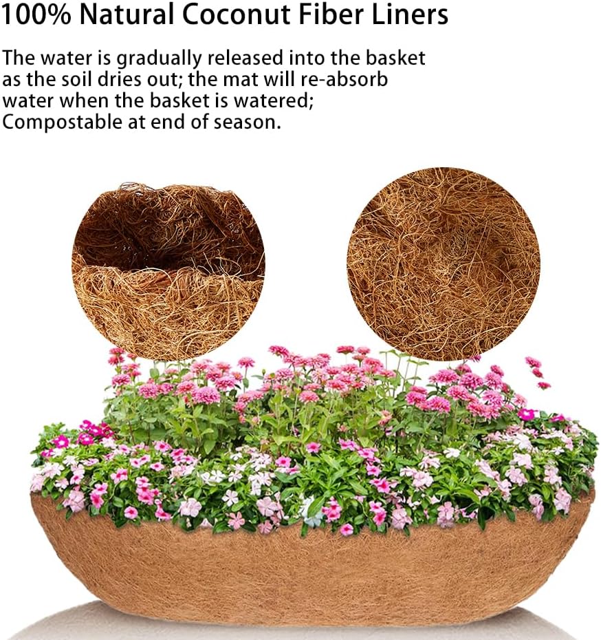 3Pcs 30” Coco Liners for Planters, Pre-Formed Trough Coconut Fiber Liner Replacement for Window Box, Fence Flower Baskets, Garden Flower Pot (30 inch 3PCS)