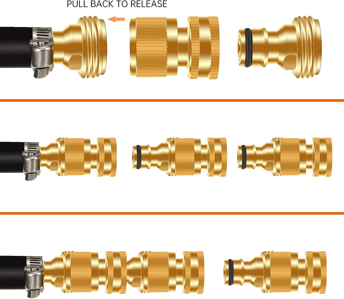 Garden Hose Quick Connector, No-Leak 3/4 Inch GHT Thread Fitting Water Hose Female Adapter and Male Adapter, Heavy-Duty Rust Resistant Brass Water Pipe Connect, Easy to Use (14 Pack ）