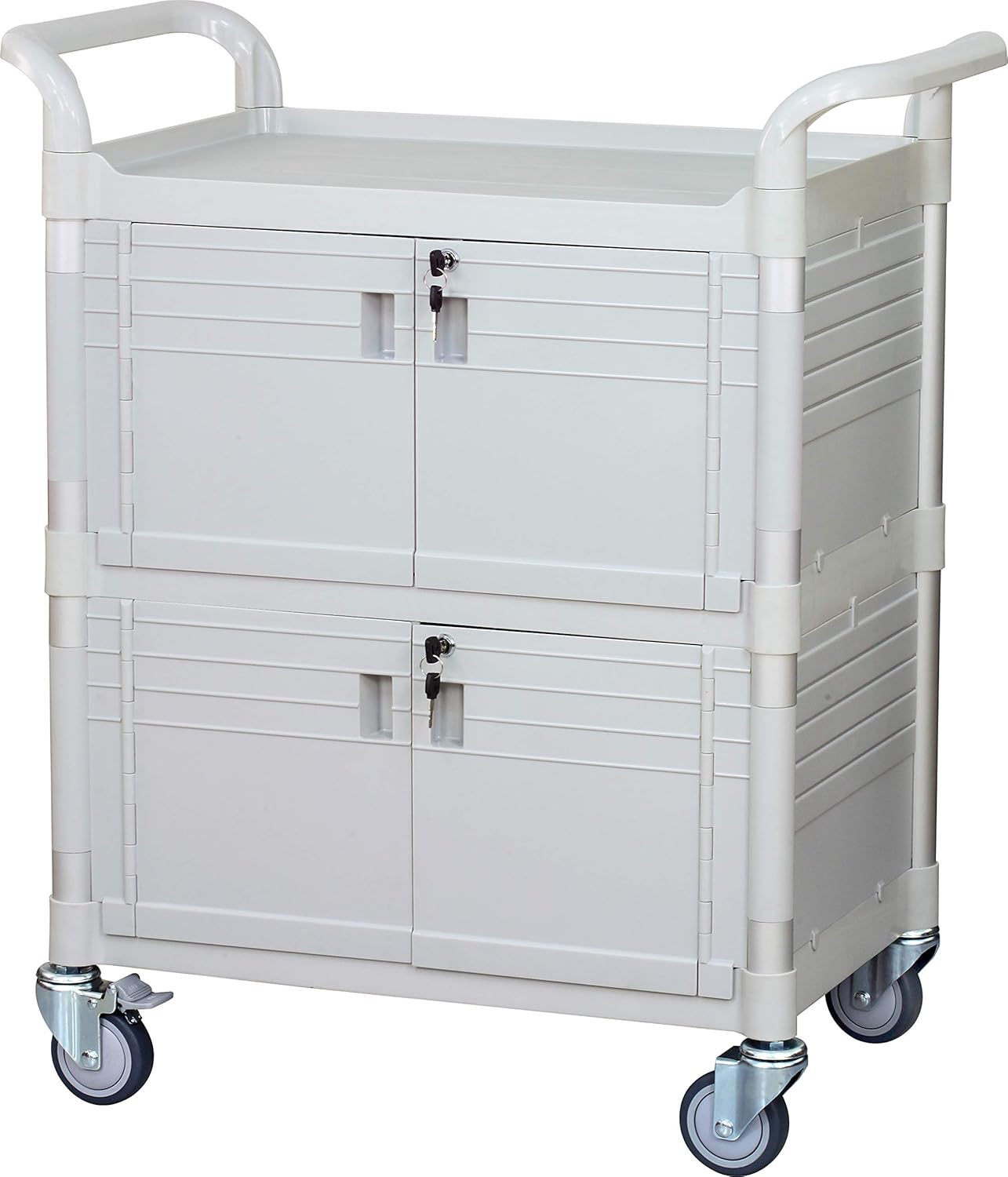 JaboEquip Large Lockable Medical Cart 3 Shelf Hospital Cart Overall Size L34.43xD19.69 inch, JBG-3D2, 606 lbs Load Cap. Off-White (Light Grey) Color