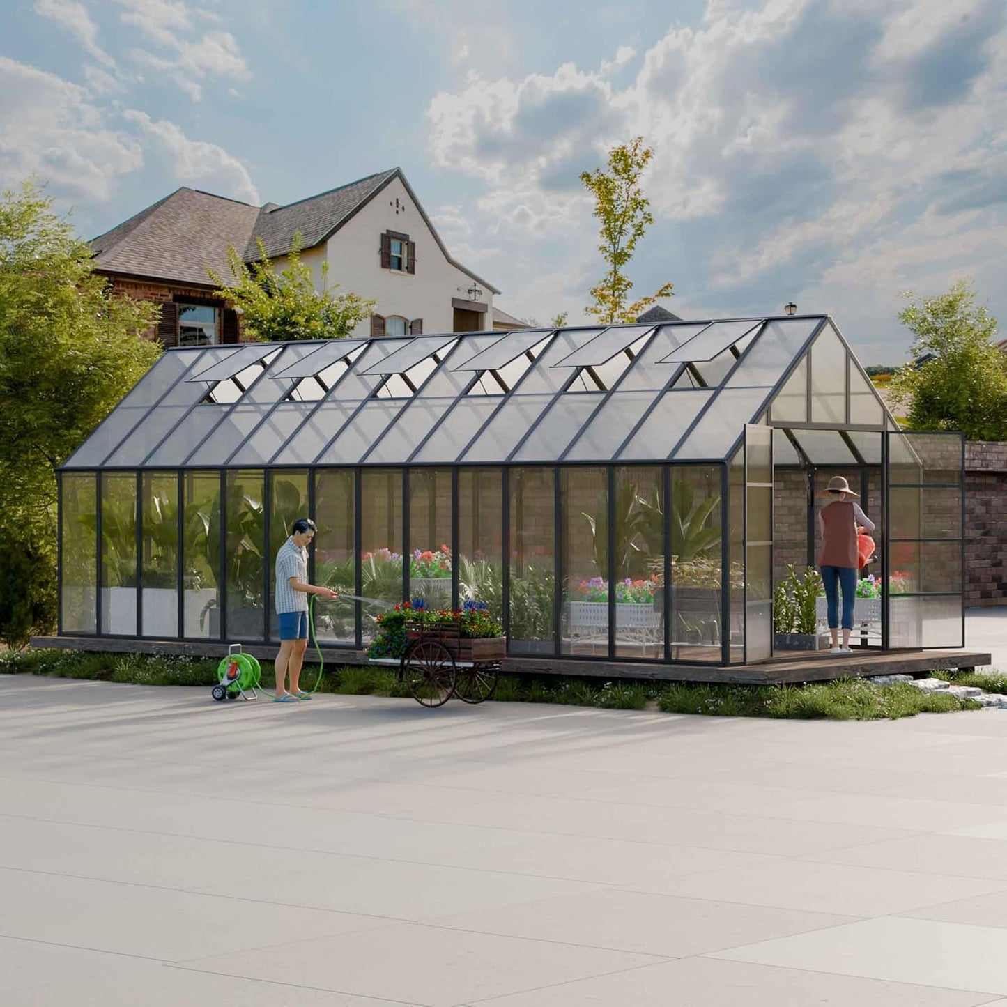 10'x10'x32' Snap-Together Greenhouse - Easy 3-Way Connectors, Heavy-Duty Aluminum Frame, Wind/Snow Resistant for Gardening/Urban Farming, Includes Sliding Door & Ventilation Windows