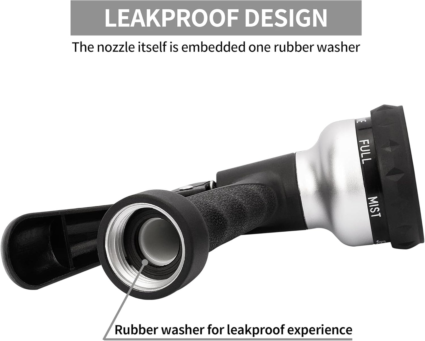 AUTOMAN-Garden-Hose-Nozzle, ABS Water Spray Nozzle, 7 Adjustable Watering Patterns, Slip Resistant for Watering Plants, Lawn& Garden, Washing Cars, Cleaning, Showering Pets & Outdoor Fun.Silver Color