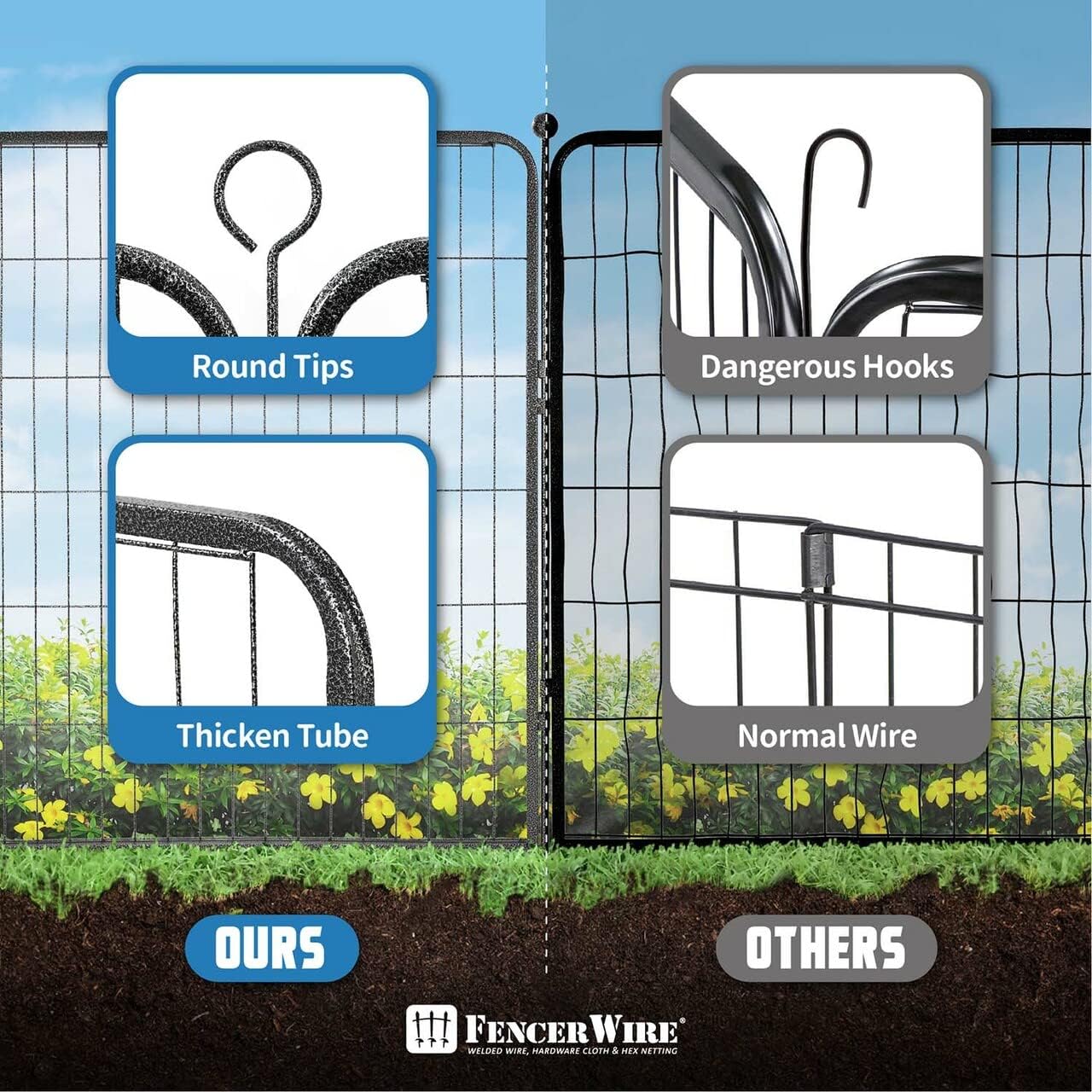 Fencer Wire Decorative Wire Fence, Panel Decor, Heavy Duty Iron Landscape Patio Flower Bed Animal Barrier Border Edging Section, Foldable Garden Fence for Yard for Dog Outdoor, 24 Inch x 21 FT