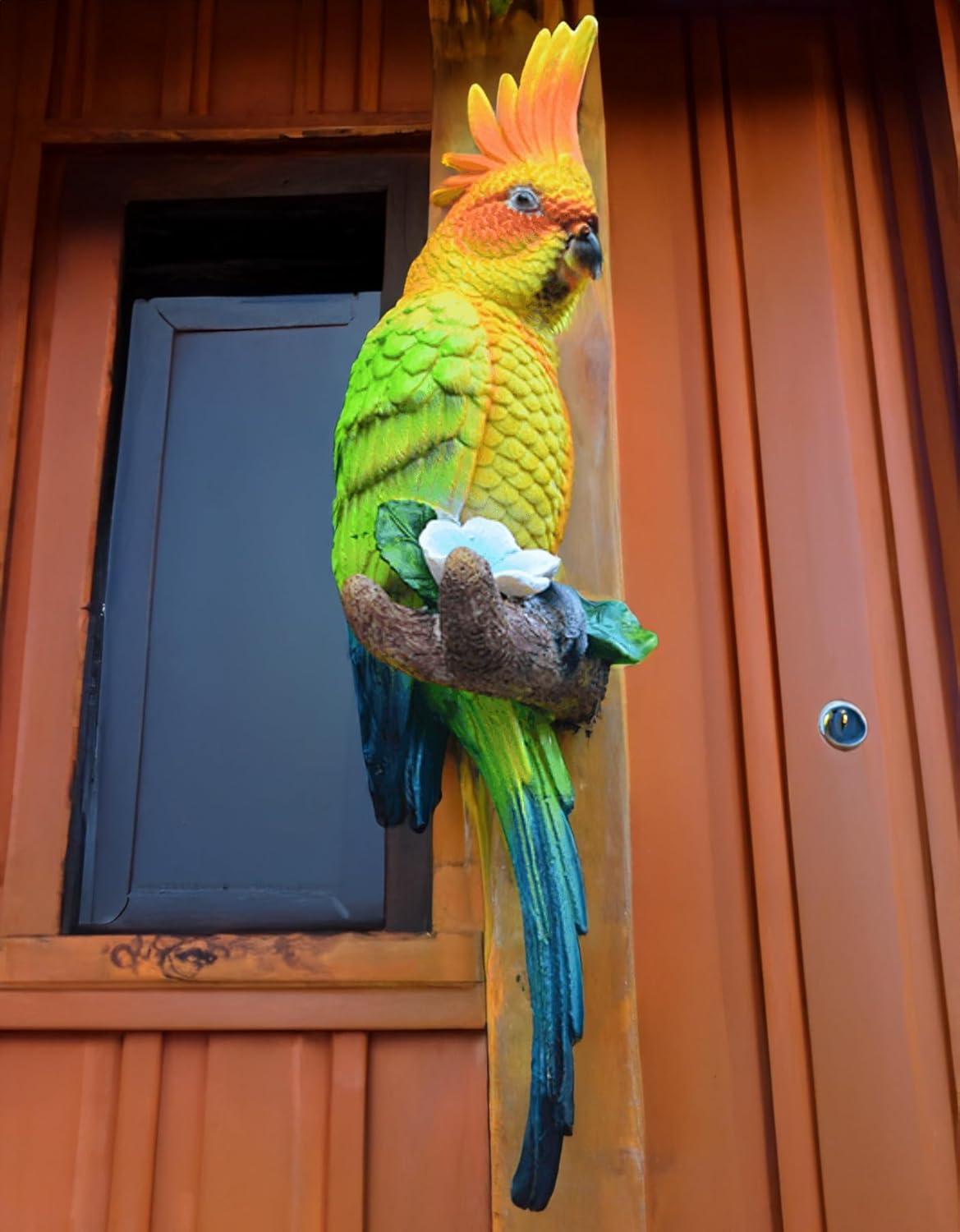 Coolboy Parrot Figurine - Outdoor Resin Bird Decoration, Flapping Macaw Bird Tropical Decor Wall Sculpture, Polyresin, Yellow