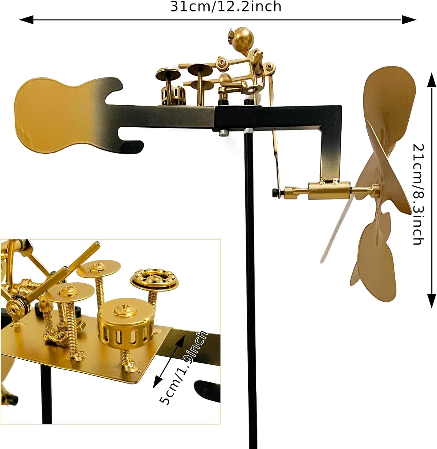 Handmade Metal Drummer Windmill, Rock Art Sculptures, Wind-Powered Kinetic Figurines, Wind Spinners for Garden Yard Lawn Patio Decor, Unique Drummer Statue Gift for Music Lovers